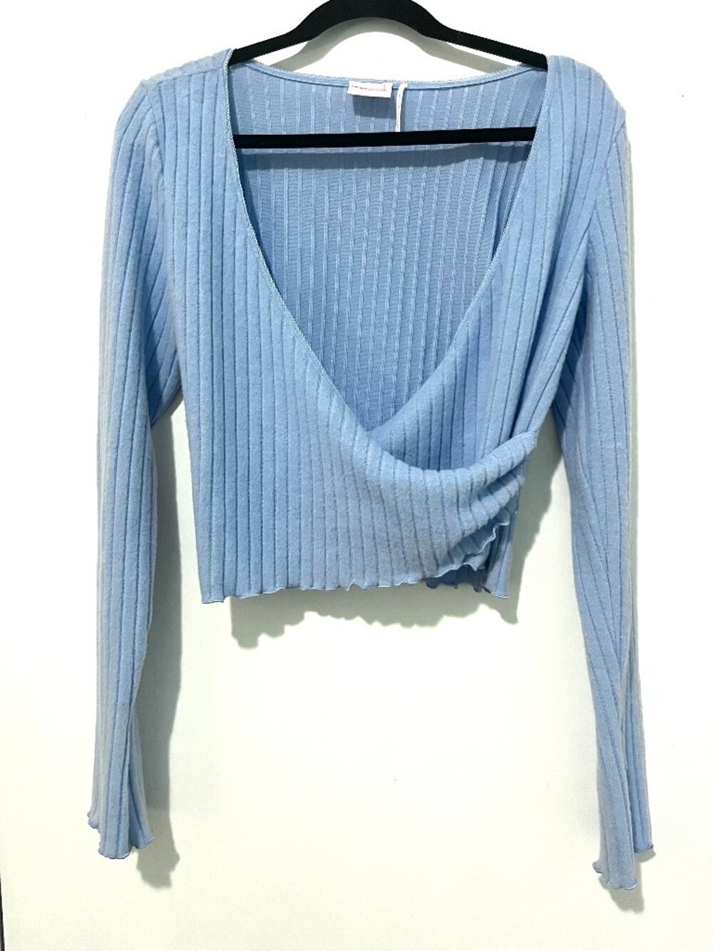 Cropped Baby Blue Wrap Sweater